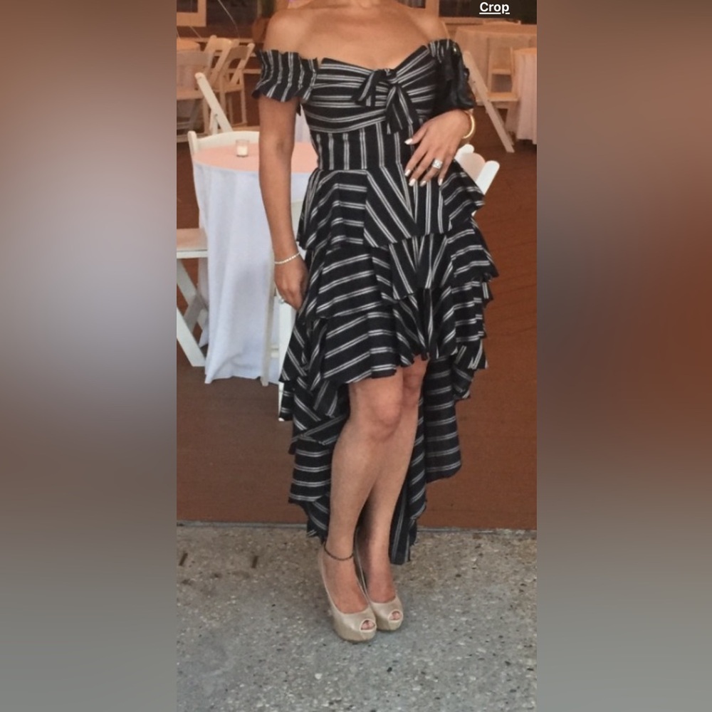 Caroline Constas high low off shoulder corset bodice dress, size M